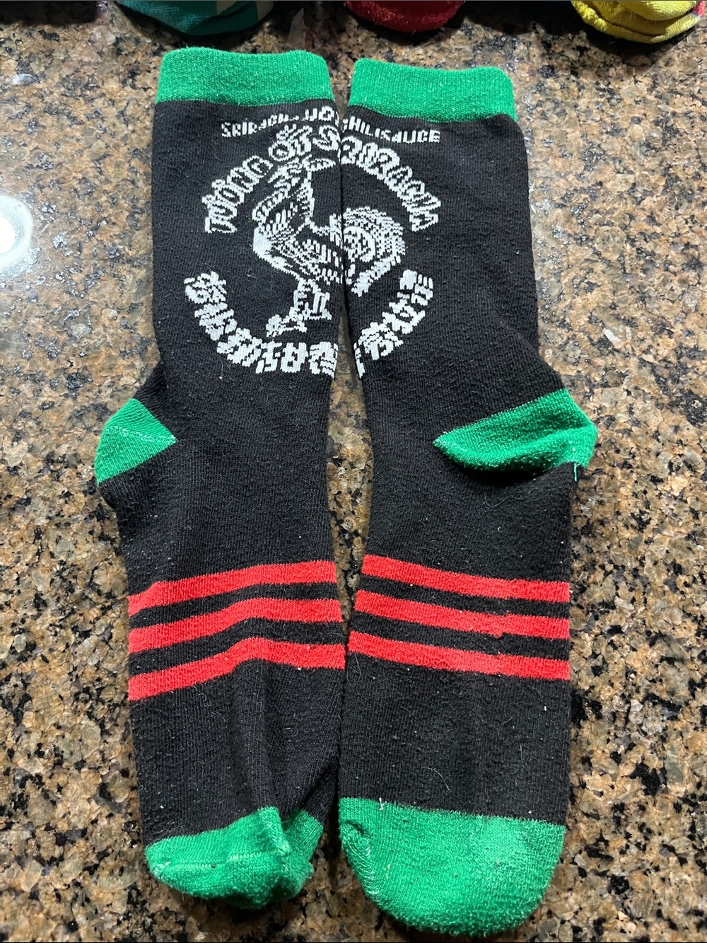 Sriracha Inspired Men's Black Crew Socks with Green & Red Accents